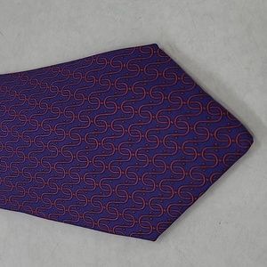 Hermes Purple & Red Scroll Design Silk Tie